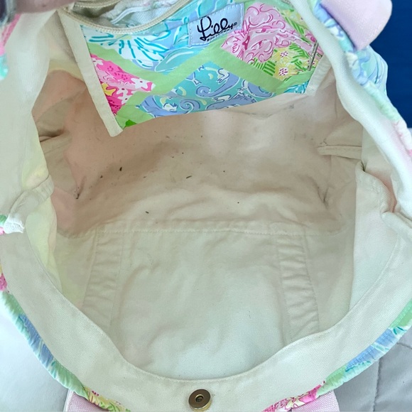 Lilly Pulitzer Pink and Green Tote Bag with Whimsical Design Vintage White Label - Picture 2 of 6